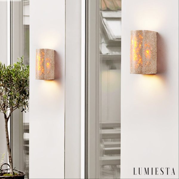 AdriaticaX - Kinkiet trawertynowy żółty, zintegrowane LED do sypialni, Ø8/9 x 17 cm