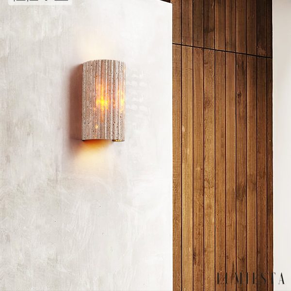 AdriaticaX - Kinkiet trawertynowy żółty, zintegrowane LED do sypialni, Ø8/9 x 17 cm