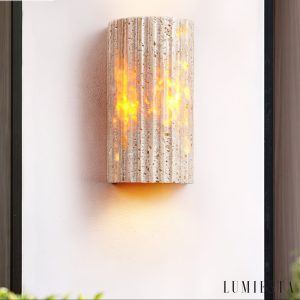 AdriaticaX - Kinkiet trawertynowy żółty, zintegrowane LED do sypialni, Ø8/9 x 17 cm