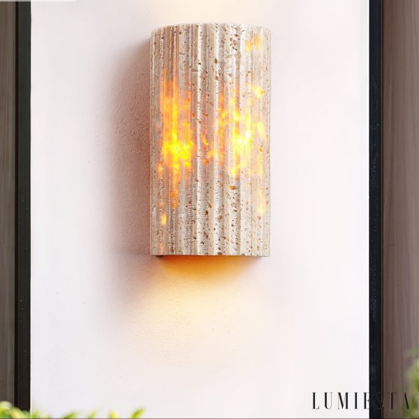 AdriaticaX - Kinkiet trawertynowy żółty, zintegrowane LED do sypialni, Ø8/9 x 17 cm