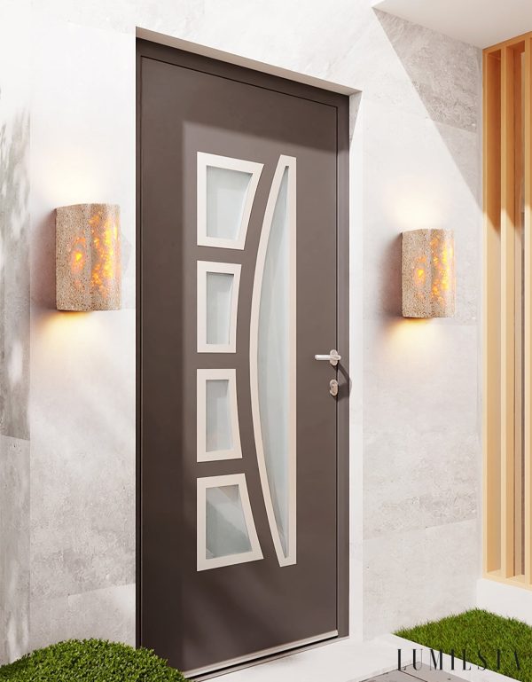 AdriaticaX - Kinkiet trawertynowy żółty, zintegrowane LED do sypialni, Ø8/9 x 17 cm