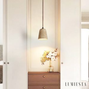 Amalfia - Lampa wisząca trawertynowa, żółta, nad stół, Ø11×12 cm