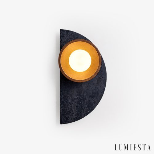 Andinia - Kinkiet nowoczesny czarny trawertyn z drewnem, do sypialni, Ø17xH35 cm