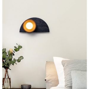 Andinia - Kinkiet nowoczesny czarny trawertyn z drewnem, do sypialni, Ø17xH35 cm