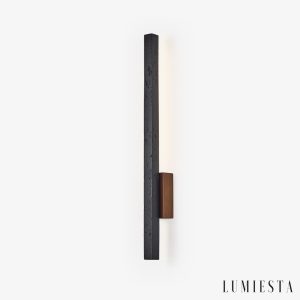 Andorrae - Kinkiet trawertynowy z drewnem, czarny, do salonu, Ø3x55/90 cm