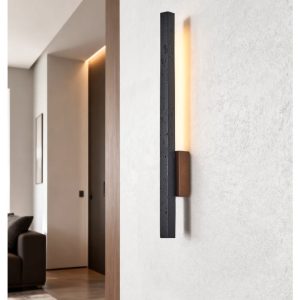 Andorrae - Kinkiet trawertynowy z drewnem, czarny, do salonu, Ø3x55/90 cm