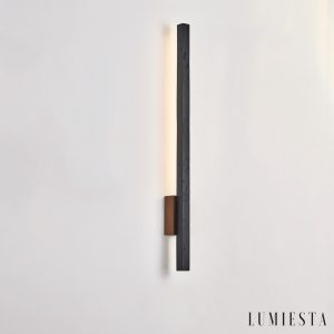 Andorrae - Kinkiet trawertynowy z drewnem, czarny, do salonu, Ø3x55/90 cm