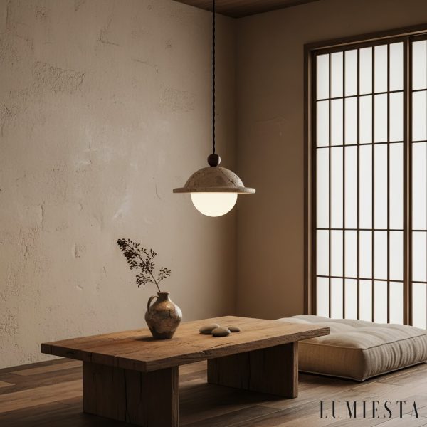 Lumiesta-aquileiax-lampa-wiszca-trawertynowo-drewniana-ta-do-jadalni-1814-cm-2.jpg AquileiaX - Lampa wisząca trawertynowo-drewniana, żółta, do jadalni, Ø18×14 cm