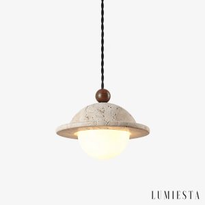 Lumiesta-aquileiax-lampa-wiszca-trawertynowo-drewniana-ta-do-jadalni-1814-cm.jpg AquileiaX - Lampa wisząca trawertynowo-drewniana, żółta, do jadalni, Ø18×14 cm
