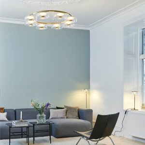 Arcadiora - Lampa wisząca glamour mosiężna, szklane klosze do salonu Ø80/100 cm