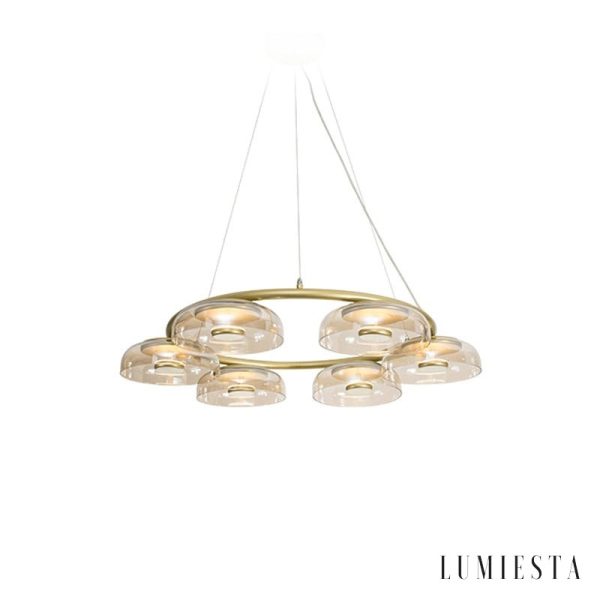 Arcadiora - Lampa wisząca glamour mosiężna, szklane klosze do salonu Ø80/100 cm