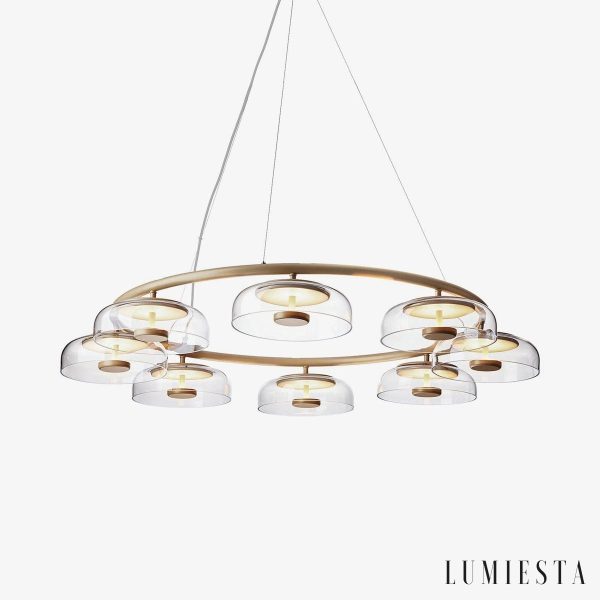 Arcadiora - Lampa wisząca glamour mosiężna, szklane klosze do salonu Ø80/100 cm