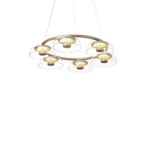 Arcadiora - Lampa wisząca glamour mosiężna, szklane klosze do salonu Ø80/100 cm