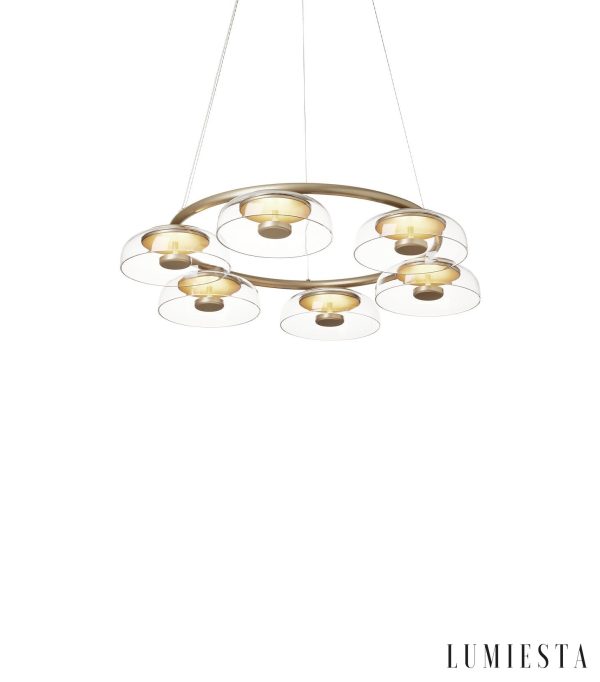 Arcadiora - Lampa wisząca glamour mosiężna, szklane klosze do salonu Ø80/100 cm