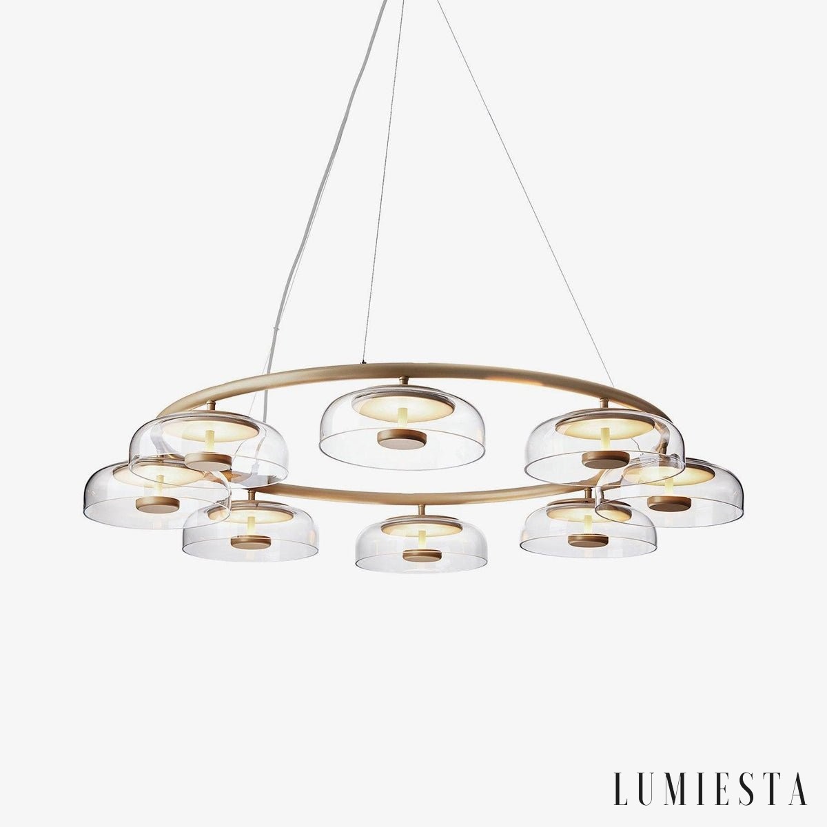 Arcadiora – Lampa wisząca glamour mosiężna, szklane klosze do salonu Ø80/100 cm