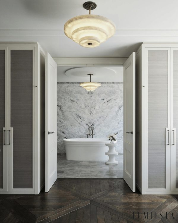 Arequixa - Lampa wisząca alabastrowa, brązowo-biała do salonu, Ø60/45 cm