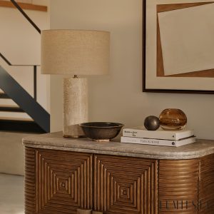 Obumi - Lampa stołowa trawertynowo-marmurowa, do salonu, Ø35 x 54 cm