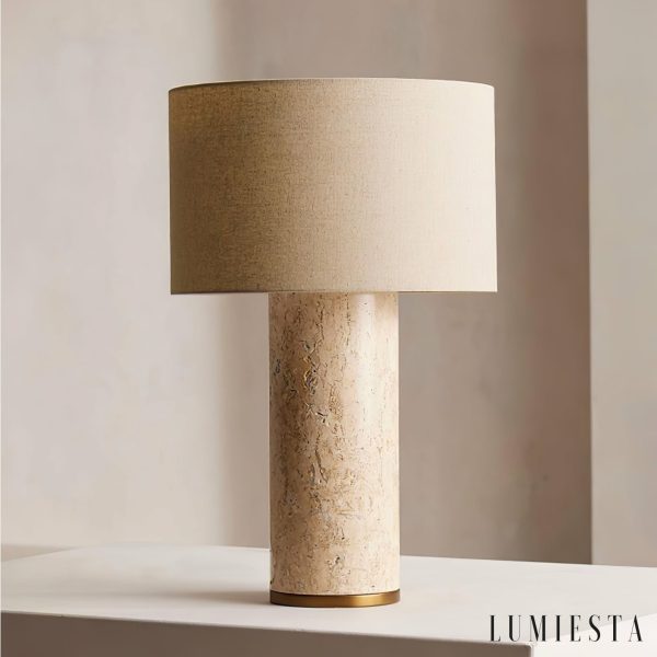 Obumi - Lampa stołowa trawertynowo-marmurowa, do salonu, Ø35 x 54 cm
