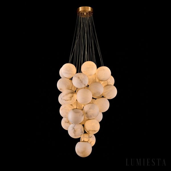 Atacamis - Lampa wisząca glamour, złota z alabastrem do salonu, Ø100 H150–300 cm