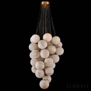 Atacamis - Lampa wisząca glamour, złota z alabastrem do salonu, Ø100 H150–300 cm