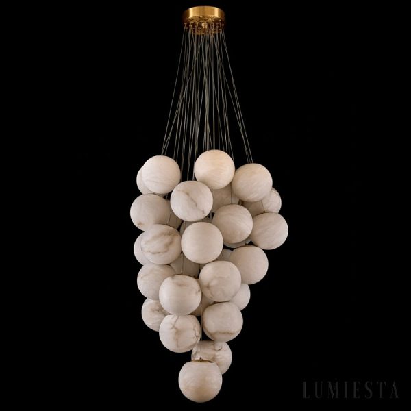 Atacamis - Lampa wisząca glamour, złota z alabastrem do salonu, Ø100 H150–300 cm