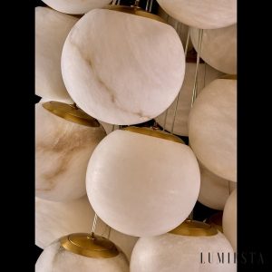 Atacamis - Lampa wisząca glamour, złota z alabastrem do salonu, Ø100 H150–300 cm