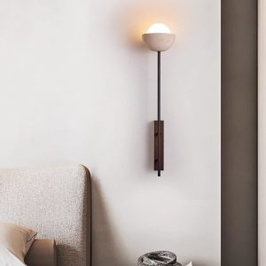 Atlantira - Lampa podłogowa trawertynowa z orzechem, do salonu, Ø15×H71/88 cm