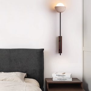Atlantira - Lampa podłogowa trawertynowa z orzechem, do salonu, Ø15×H71/88 cm