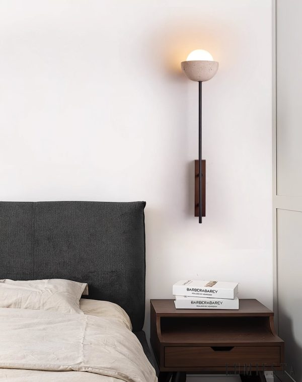 Atlantira - Lampa podłogowa trawertynowa z orzechem, do salonu, Ø15×H71/88 cm