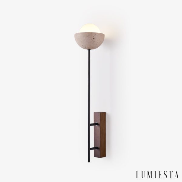 Atlantira - Lampa podłogowa trawertynowa z orzechem, do salonu, Ø15×H71/88 cm