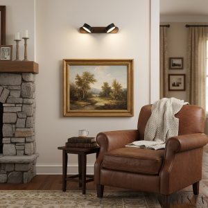 Atraverna - Kinkiet trawertynowo-drewniany, orzechowy/czarny do salonu Ø32/51/70 cm