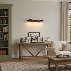 Atraverna - Kinkiet trawertynowo-drewniany, orzechowy/czarny do salonu Ø32/51/70 cm