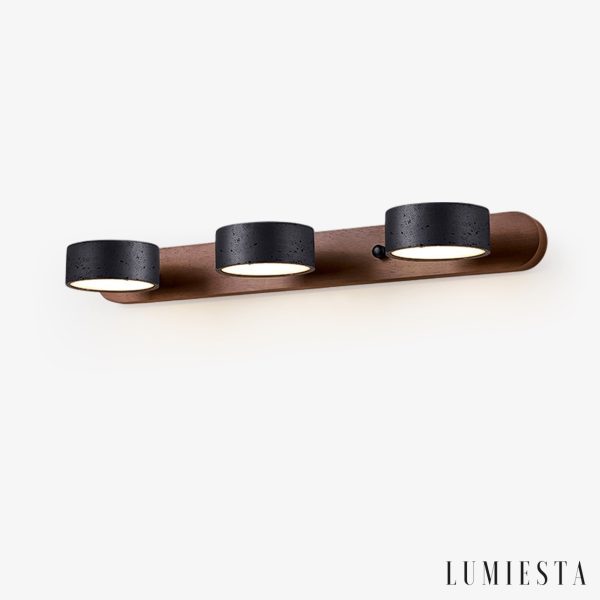 Atraverna - Kinkiet trawertynowo-drewniany, orzechowy/czarny do salonu Ø32/51/70 cm