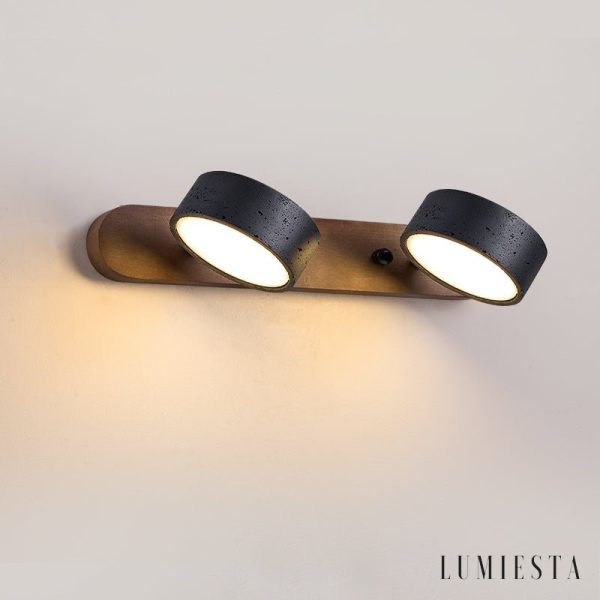 Atraverna - Kinkiet trawertynowo-drewniany, orzechowy/czarny do salonu Ø32/51/70 cm