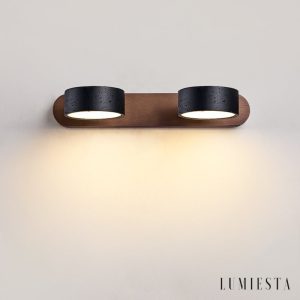 Atraverna - Kinkiet trawertynowo-drewniany, orzechowy/czarny do salonu Ø32/51/70 cm