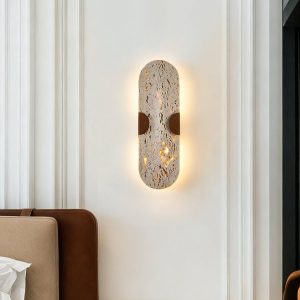 Auratryn - Lampa wisząca trawertynowa, orzechowo-żółta, do jadalni, Ø11 x 35 cm