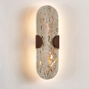 Auratryn - Lampa wisząca trawertynowa, orzechowo-żółta, do jadalni, Ø11 x 35 cm