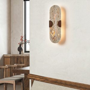 Auratryn - Lampa wisząca trawertynowa, orzechowo-żółta, do jadalni, Ø11 x 35 cm