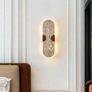 Auratryn - Lampa wisząca trawertynowa, orzechowo-żółta, do jadalni, Ø11 x 35 cm