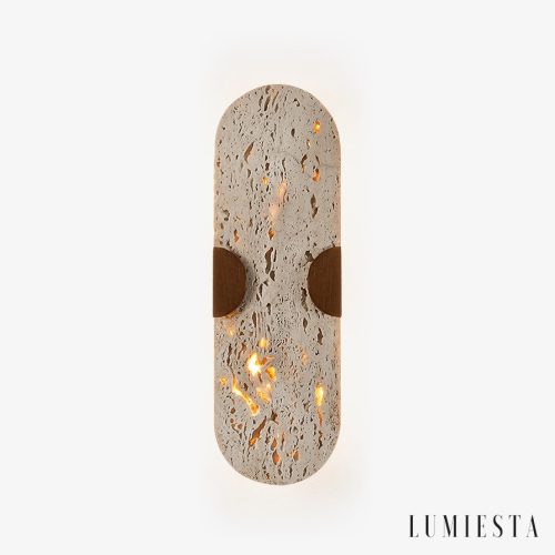 Auratryn - Lampa wisząca trawertynowa, orzechowo-żółta, do jadalni, Ø11 x 35 cm