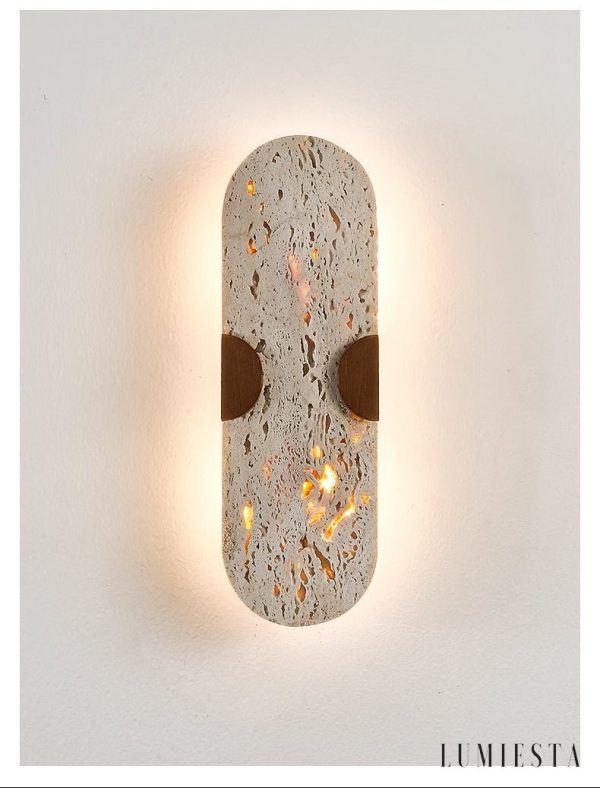 Auratryn - Lampa wisząca trawertynowa, orzechowo-żółta, do jadalni, Ø11 x 35 cm