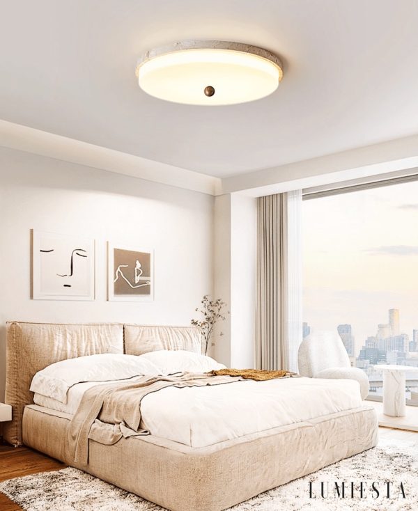 Auravena - Lampa sufitowa trawertynowa, żółto-biała do salonu Ø30/40/50 cm