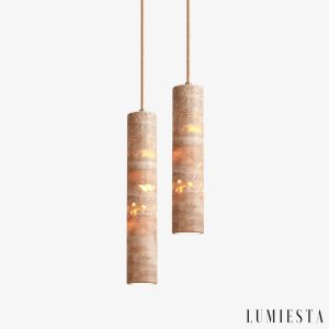 Aureliax - Travertine pendant lamp, yellow, for living room and dining room, Ø6×25/35 cm