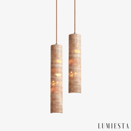 Aureliax - Travertine pendant lamp, yellow, for living room and dining room, Ø6×25/35 cm