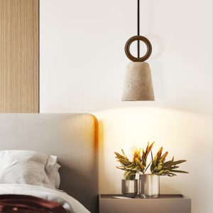 Aurelit - Lampa wisząca trawertynowa, orzechowe drewno do jadalni, Ø11 cm wys.21 cm