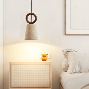 Aurelit - Lampa wisząca trawertynowa, orzechowe drewno do jadalni, Ø11 cm wys.21 cm