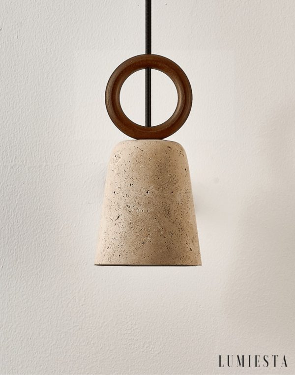 Aurelit - Lampa wisząca trawertynowa, orzechowe drewno do jadalni, Ø11 cm wys.21 cm