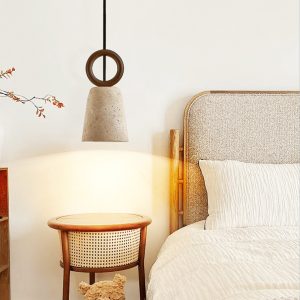 Aurelit - Lampa wisząca trawertynowa, orzechowe drewno do jadalni, Ø11 cm wys.21 cm