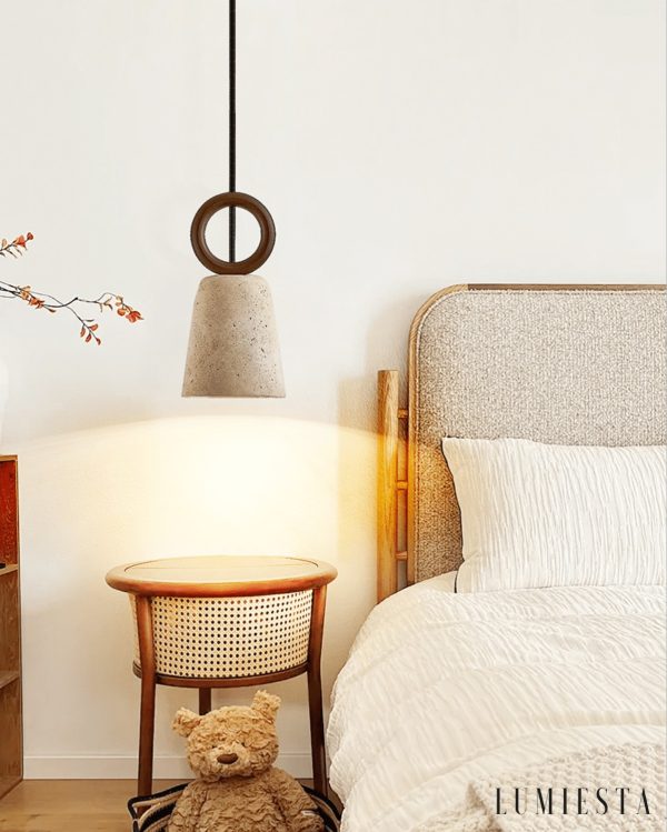 Aurelit - Lampa wisząca trawertynowa, orzechowe drewno do jadalni, Ø11 cm wys.21 cm