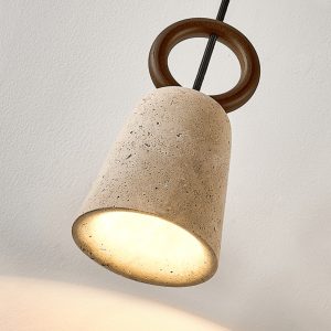 Aurelit - Lampa wisząca trawertynowa, orzechowe drewno do jadalni, Ø11 cm wys.21 cm